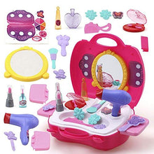 Load image into Gallery viewer, Pretend Play Make Up Case and Cosmetic Set, Durable Beauty Kit Hair Salon with 21 PCS Makeup Accessories for Children Girls (Hair Salon)-Pink