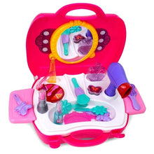 Load image into Gallery viewer, Pretend Play Make Up Case and Cosmetic Set, Durable Beauty Kit Hair Salon with 21 PCS Makeup Accessories for Children Girls (Hair Salon)-Pink