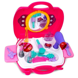 Pretend Play Make Up Case and Cosmetic Set, Durable Beauty Kit Hair Salon with 21 PCS Makeup Accessories for Children Girls (Hair Salon)-Pink