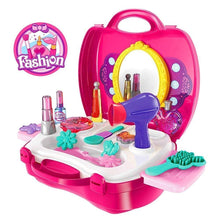 Load image into Gallery viewer, Pretend Play Make Up Case and Cosmetic Set, Durable Beauty Kit Hair Salon with 21 PCS Makeup Accessories for Children Girls (Hair Salon)-Pink