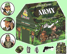 Load image into Gallery viewer, Army Kids Play Tent House Foldable Indoor Outdoor - With Toy Gun, Toy Grenade, Army Jacket And Led Lights Inside-Green