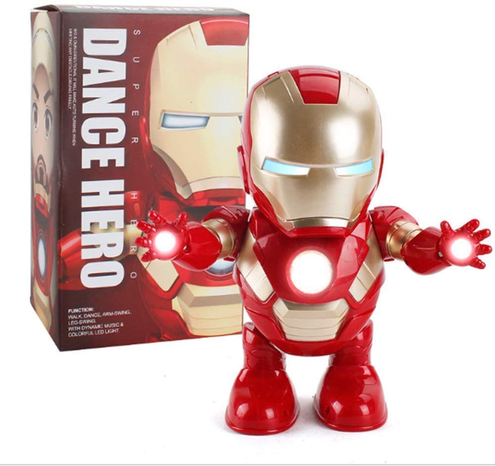 Marvel Avengers Iron Man Dancing Robot Action Toy for Kids with Real Dance Moves Action, Amazing Glowing Light Effects Feature, Music and OPENABLE MASK