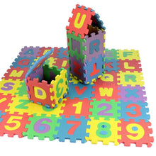 Load image into Gallery viewer, 36 pcs Alphanumeric Non-Toxic EVA Foam, Interlocking Puzzle with ABCD and 0-9 Numbers Set, Mini Size Play Toy Mat for Kids (4 x 4 inch)