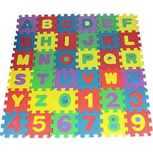 36 pcs Alphanumeric Non-Toxic EVA Foam, Interlocking Puzzle with ABCD and 0-9 Numbers Set, Mini Size Play Toy Mat for Kids (4 x 4 inch)