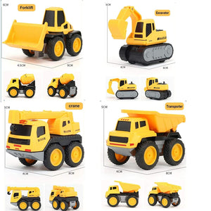 Set of 6 Wheel Metal Construction Trucks Gift Pack Set, Unbreakable Pull Back Friction Powered Engineering Car Construction Vehicle for Kids ,Yellow