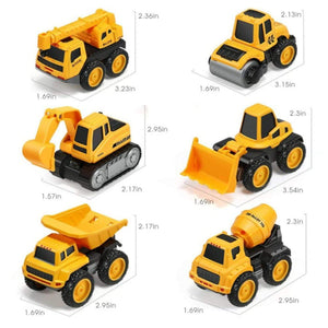 Set of 6 Wheel Metal Construction Trucks Gift Pack Set, Unbreakable Pull Back Friction Powered Engineering Car Construction Vehicle for Kids ,Yellow