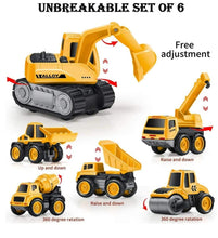 Load image into Gallery viewer, Set of 6 Wheel Metal Construction Trucks Gift Pack Set, Unbreakable Pull Back Friction Powered Engineering Car Construction Vehicle for Kids ,Yellow