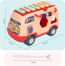 Load image into Gallery viewer, Hai Hai Bus with Shape Sorter Blocks and Piano On The Top Bus Roof Which Works for Real. (Pink)