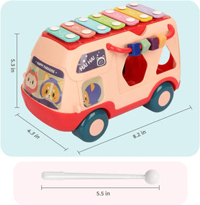 Hai Hai Bus with Shape Sorter Blocks and Piano On The Top Bus Roof Which Works for Real. (Pink)