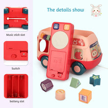 Load image into Gallery viewer, Hai Hai Bus with Shape Sorter Blocks and Piano On The Top Bus Roof Which Works for Real. (Pink)