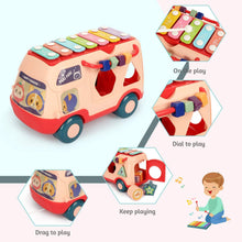 Load image into Gallery viewer, Hai Hai Bus with Shape Sorter Blocks and Piano On The Top Bus Roof Which Works for Real. (Pink)