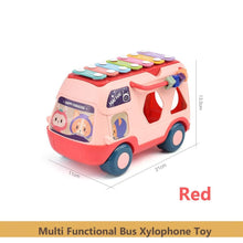 Load image into Gallery viewer, Hai Hai Bus with Shape Sorter Blocks and Piano On The Top Bus Roof Which Works for Real. (Pink)