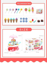 Load image into Gallery viewer, Ice Cream Candy Trolley Cart Pretend Play Set with Music and Lights Toys for Kids Girls Children - 30 Pcs