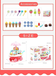 Ice Cream Candy Trolley Cart Pretend Play Set with Music and Lights Toys for Kids Girls Children - 30 Pcs