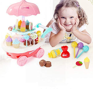 Ice Cream Candy Trolley Cart Pretend Play Set with Music and Lights Toys for Kids Girls Children - 30 Pcs