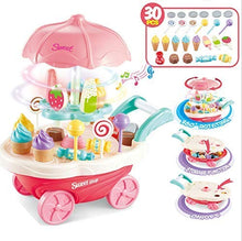 Load image into Gallery viewer, Ice Cream Candy Trolley Cart Pretend Play Set with Music and Lights Toys for Kids Girls Children - 30 Pcs