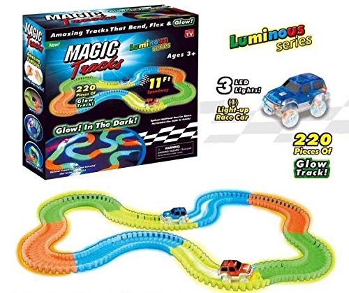 Magic Tracks Bend Flex & Glow Racetrack With Led Flashing Race Cars (Multi Color) 220 Pieces