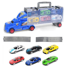 Load image into Gallery viewer, Big Transporter Storage Parking Truck with 6 Metal Alloy Minicars and Ejection Racing Track Car Launcher for Boys and Girls Birthday Gift (Container Truck Ramp)