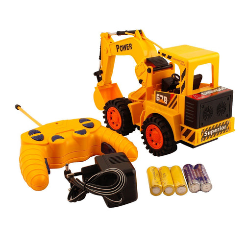 Cheetah Remote Control and LED Flash Lights JCB Plastic Truck Vehicle (Yellow, Large)