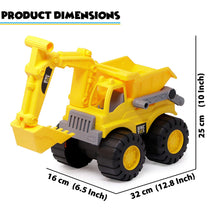 Load image into Gallery viewer, Friction Powered Dig and Dump Construction Toy for Kids | Push and Go Feature (2 in 1 Dumper and Excavator) by Zest 4 Toys- Yellow