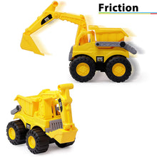 Load image into Gallery viewer, Friction Powered Dig and Dump Construction Toy for Kids | Push and Go Feature (2 in 1 Dumper and Excavator) by Zest 4 Toys- Yellow