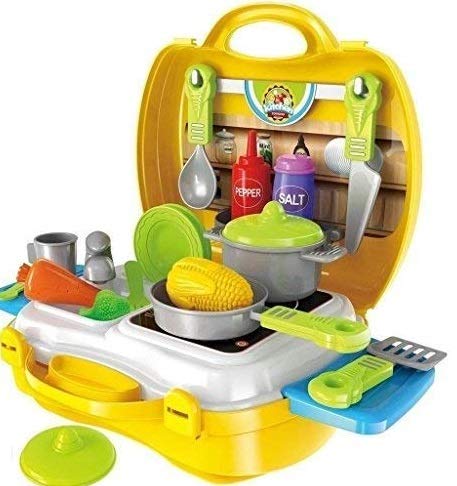 Dream Kitchen Kids Play Set Luxury Kitchen Set Cooking Toy with Briefcase and Accessories (Yellow) (26pcs)